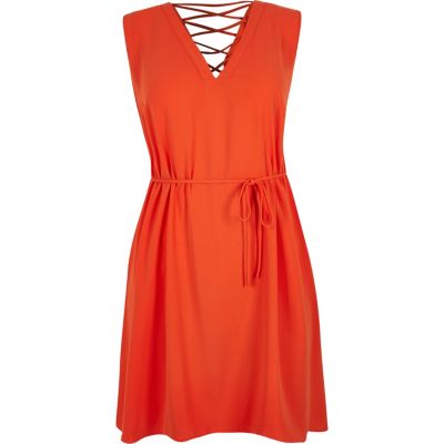 RI Plus orange lace-up back dress